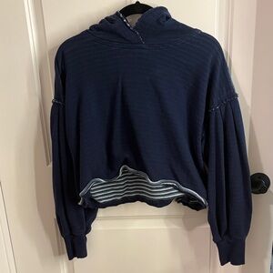 Free People Navy Reversible Cropped Hoodie